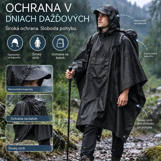 🏕️ Multifunkčné pršiplášťové pončo 3 v 1 | Nepremokavá pláštenka + stan + podložka na zem | Na turistiku a kempovanie 🌧️