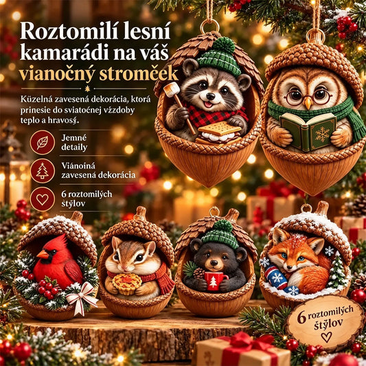 🎉【Kúpte 6 kusov a získajte 6 kusov zadarmo】🤩 🎁Nový 2D akrylový vianočný dizajn so zvieratami v tvare šišky