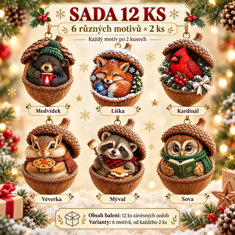 🎉【Kúpte 6 kusov a získajte 6 kusov zadarmo】🤩 🎁Nový 2D akrylový vianočný dizajn so zvieratami v tvare šišky