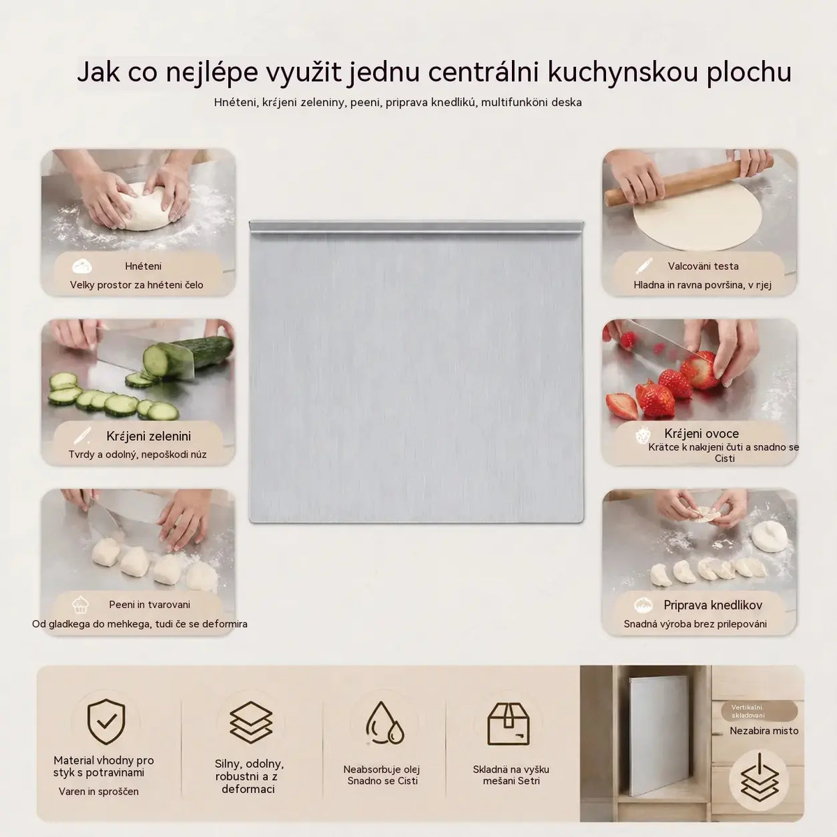 🔪【Izjemno debela】Deska za rezanje iz nerjavnega jekla z zavihanim robom – izjemno debela in večnamenska, idealna za profesionalne in domače kuhinje✨