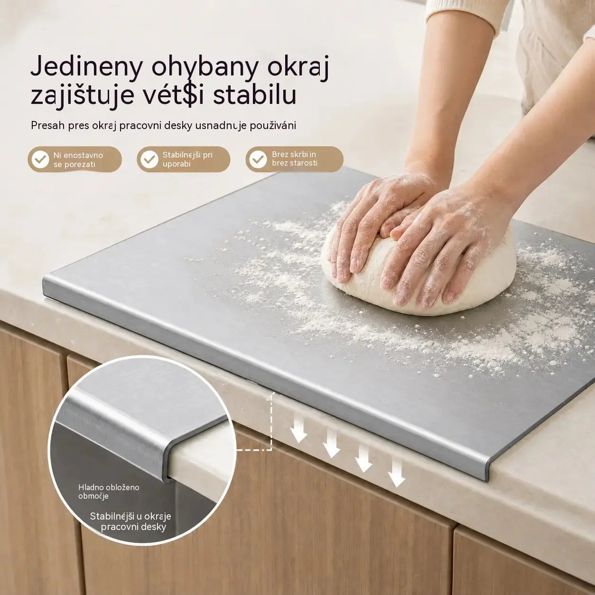 🔪【Izjemno debela】Deska za rezanje iz nerjavnega jekla z zavihanim robom – izjemno debela in večnamenska, idealna za profesionalne in domače kuhinje✨