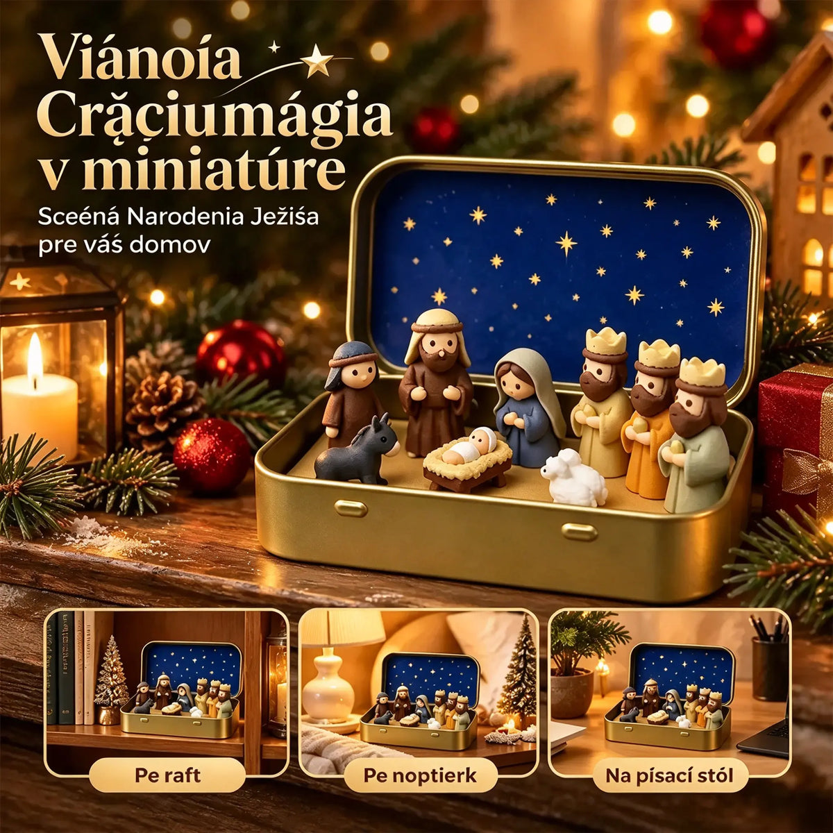 ✨ Špeciálna ponuka: Kúp 1, získaj 1 zadarmo (sada 2 kusov)! Miniatúrny betlehem v kovovej krabičke!