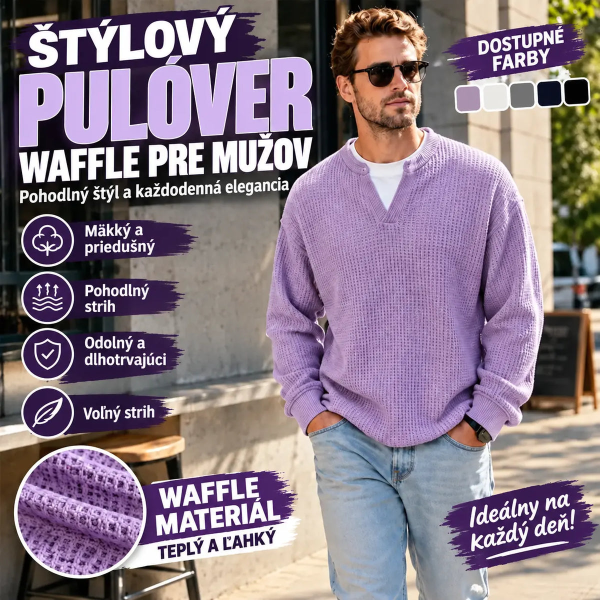 👚✨ Nadčasové pohodlie | Pánsky top s dlhým rukávom, vaflovou textúrou a efektom vrstvenia