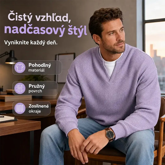 👚✨ Nadčasové pohodlie | Pánsky top s dlhým rukávom, vaflovou textúrou a efektom vrstvenia
