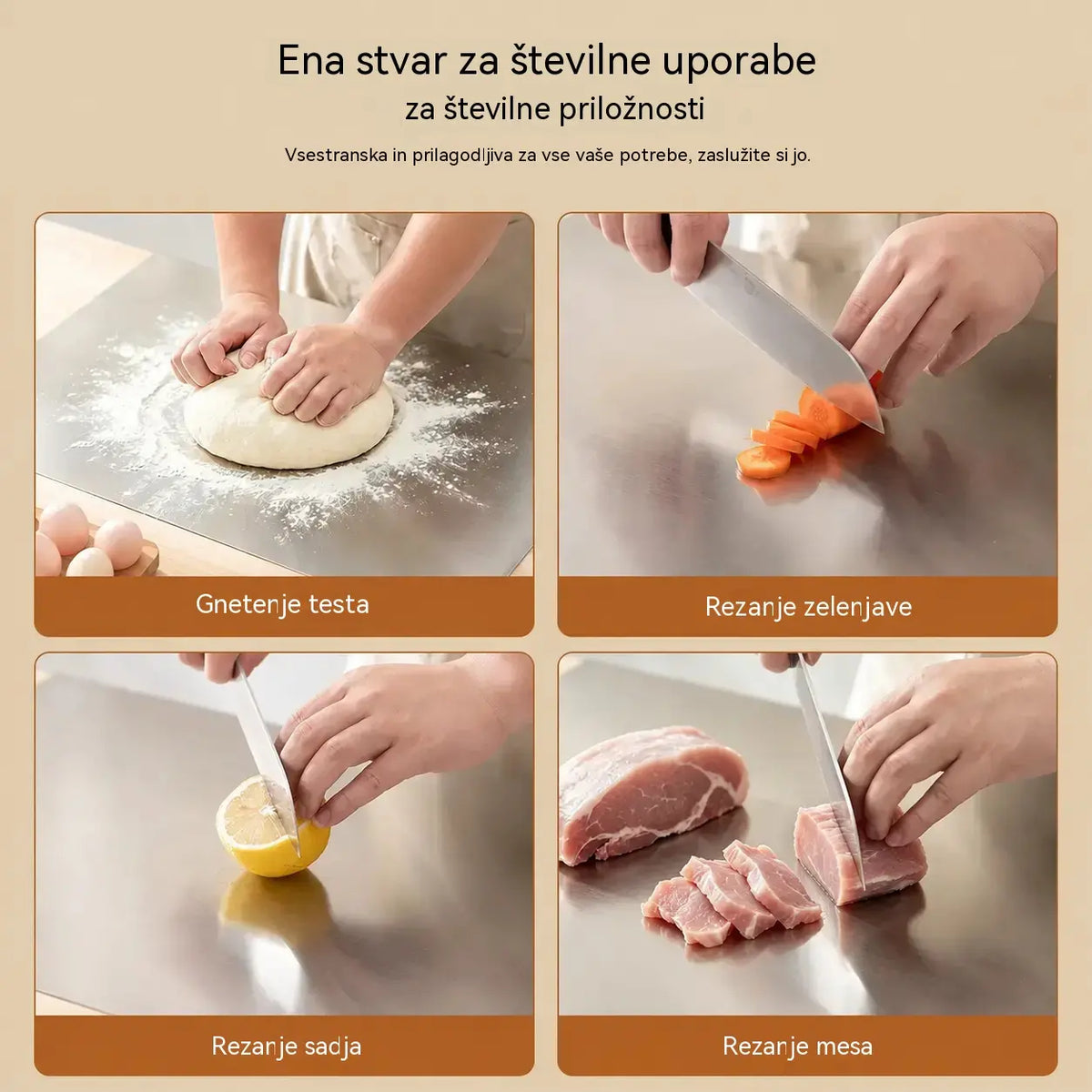 🔪【Izjemno debela】Deska za rezanje iz nerjavnega jekla z zavihanim robom – izjemno debela in večnamenska, idealna za profesionalne in domače kuhinje✨