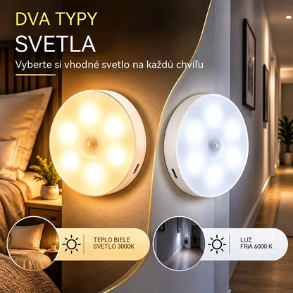 ✨【4 kusy za 23 eur】🔵 Okrúhle LED nočné svetlo so senzorom pohybu – nabíjateľné cez USB, bezdrôtové, s magnetickým nástenným úchytom | Ideálne do spální, na schodiská, do chodieb a šatníkov 🌙🏠